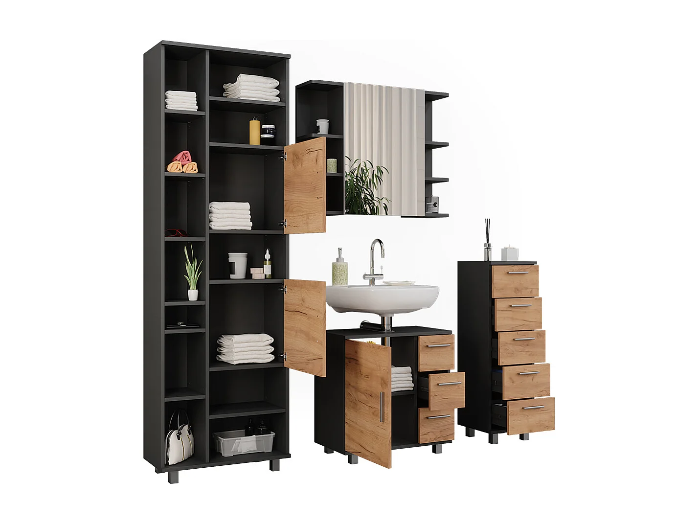 Meubles bain anthracite/chêne doré 60.2x33x60.8 ilias