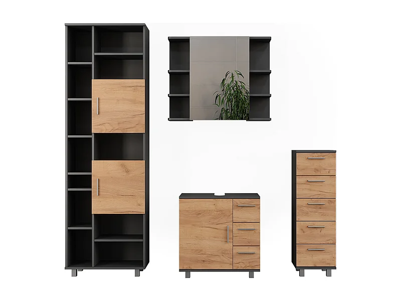 Meubles bain anthracite/chêne doré 60.2x33x60.8 ilias