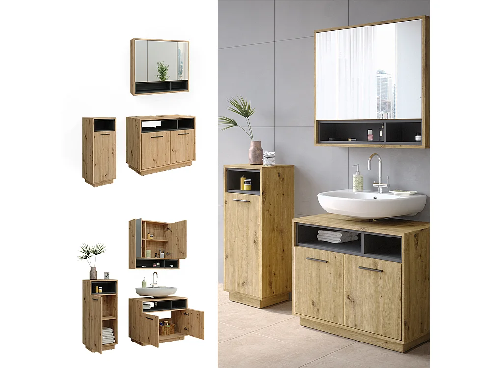 Set di mobili da bagno rovere artigianale 80x40x64 beatrice