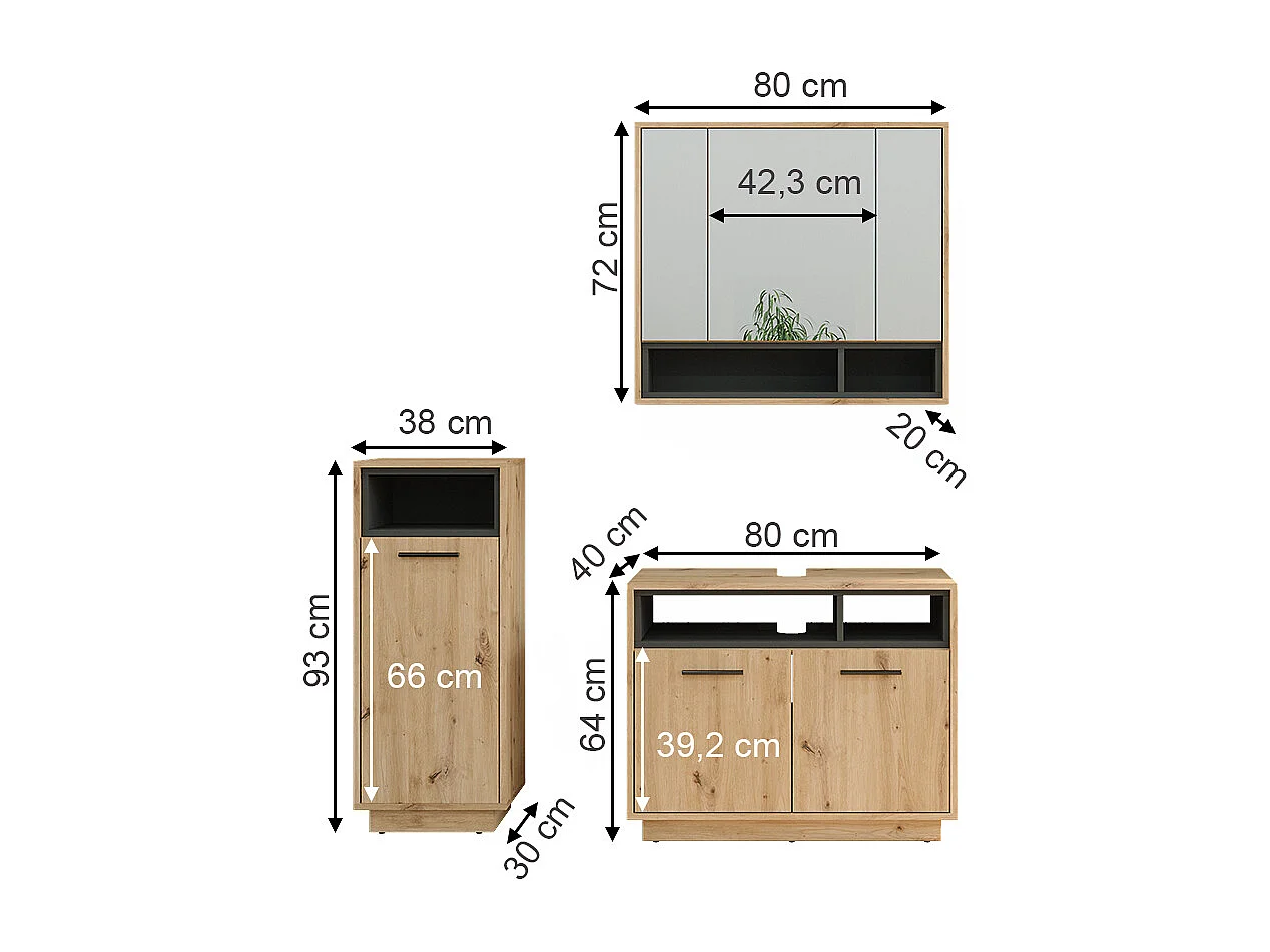 Set di mobili da bagno rovere artigianale 80x40x64 beatrice