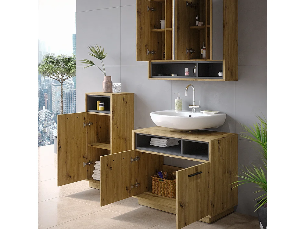 Set di mobili da bagno rovere artigianale 80x40x64 beatrice