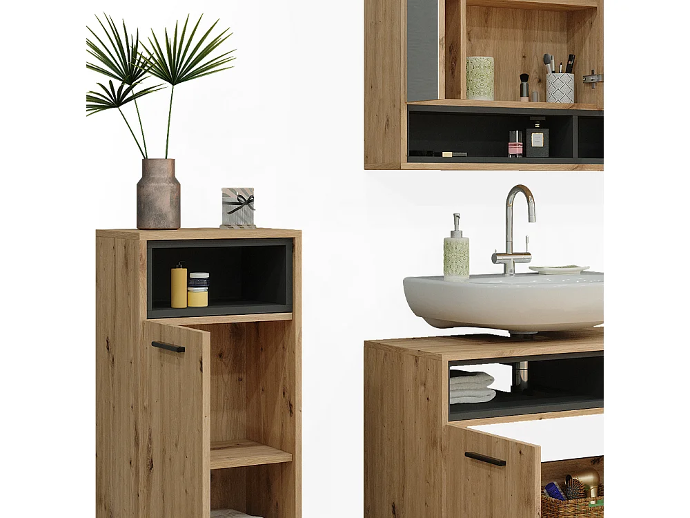 Set di mobili da bagno rovere artigianale 80x40x64 beatrice