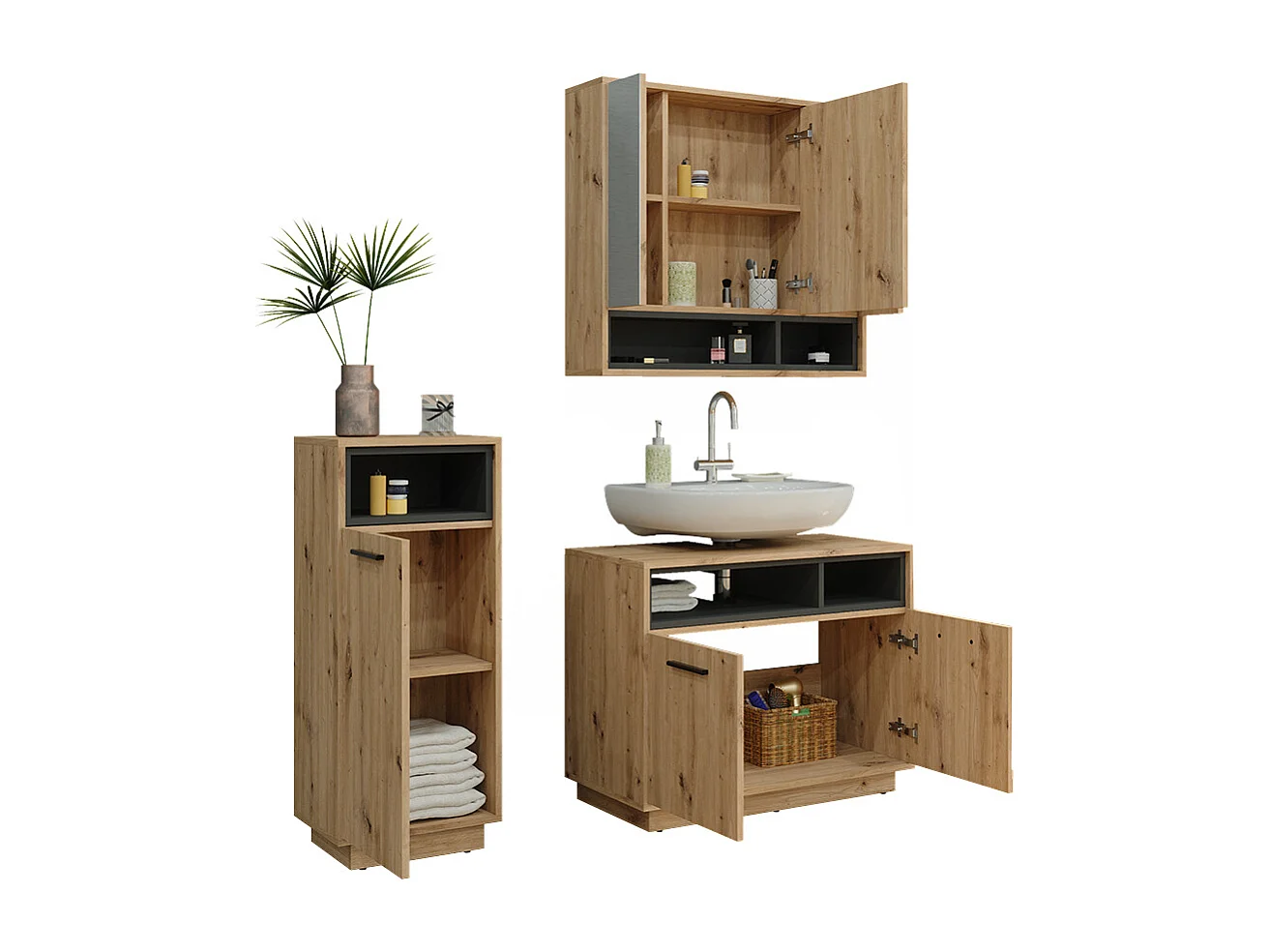 Set di mobili da bagno rovere artigianale 80x40x64 beatrice