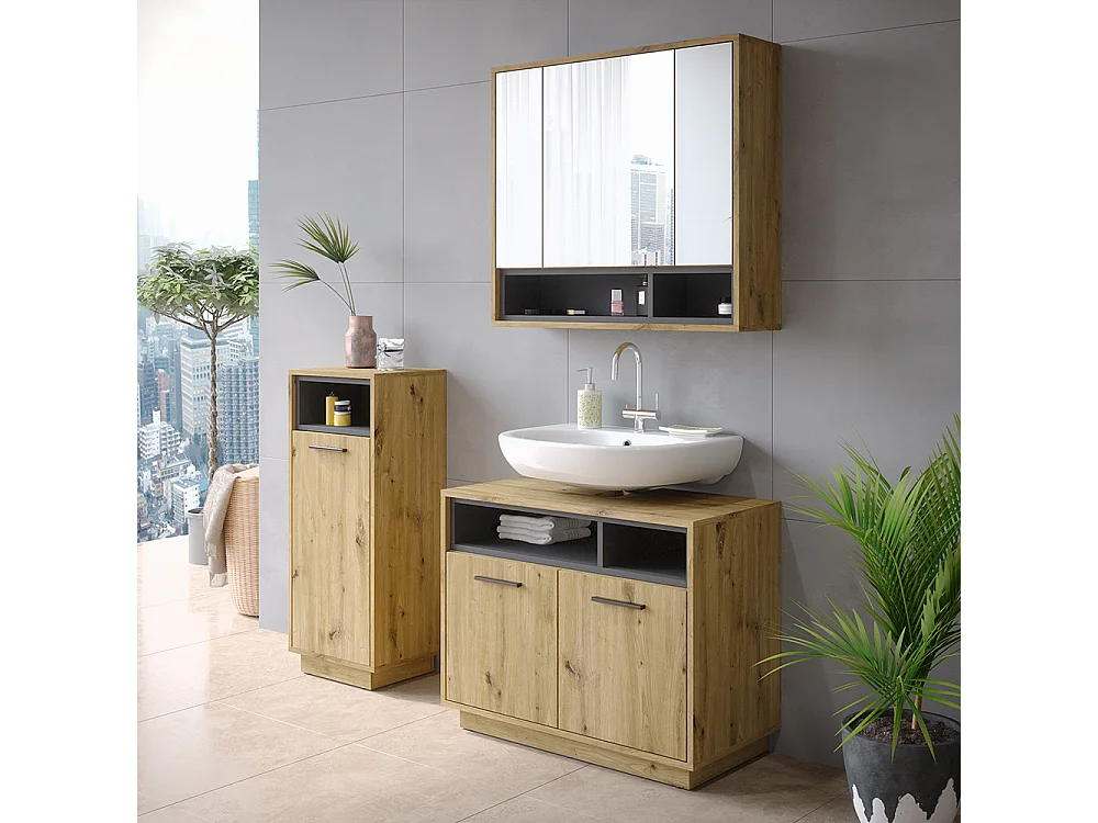 Meubles bain chêne artisan 80x40x64 beatrice