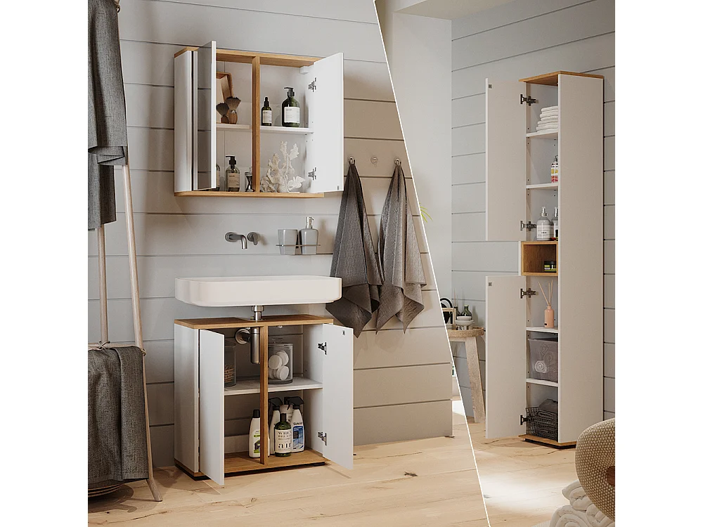 Ensemble de meubles de salle de bain blanc/artisan 60x30x62 didi