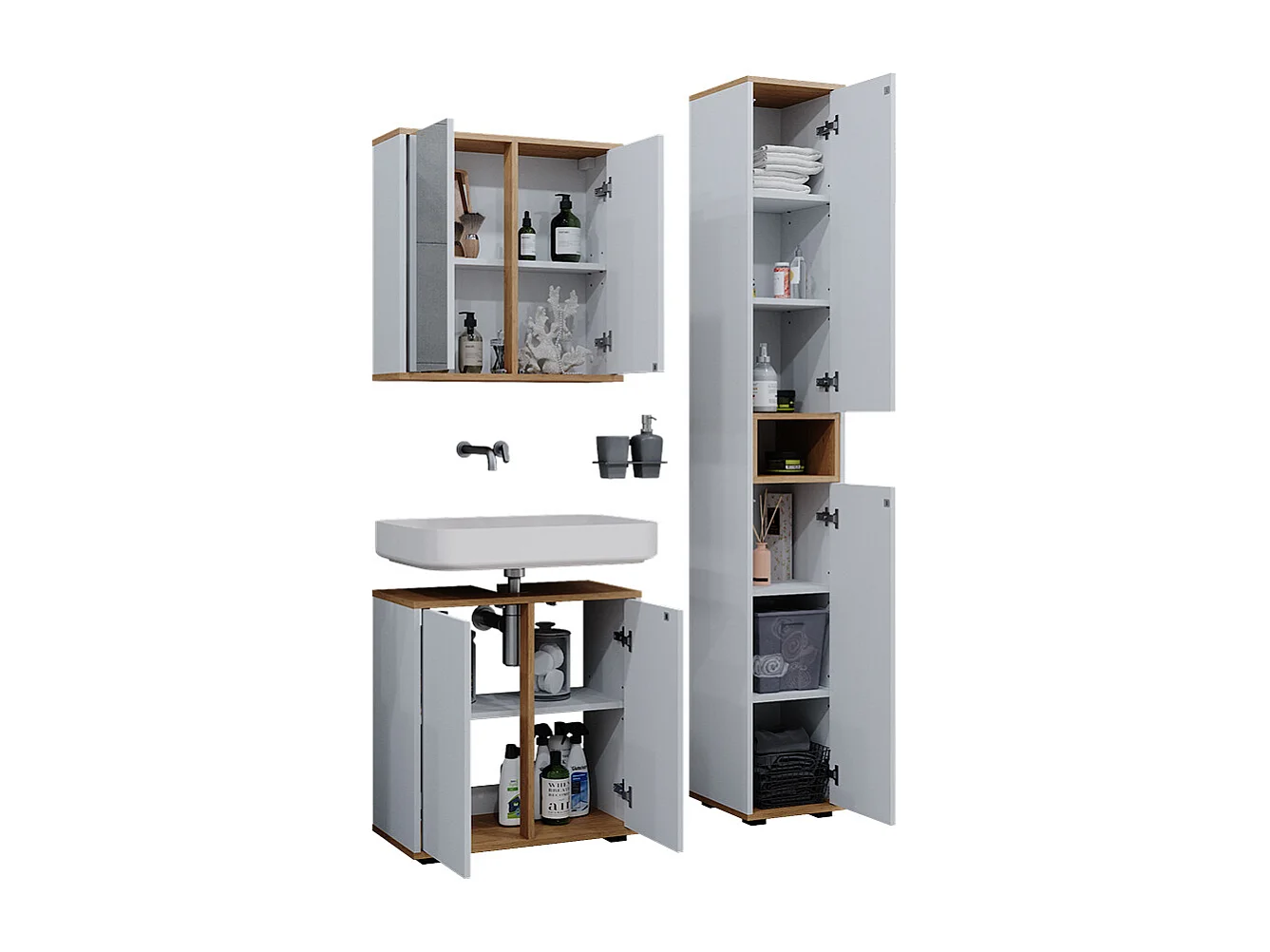 Ensemble de meubles de salle de bain blanc/artisan 60x30x62 didi