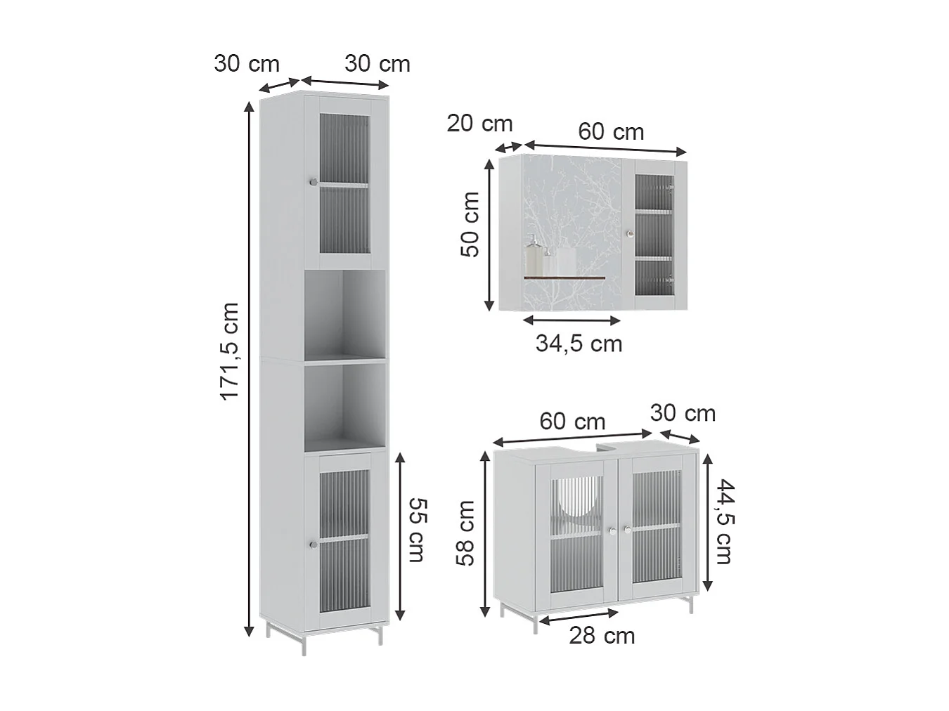 Set di mobili da bagno bianco 60x30x58 malte