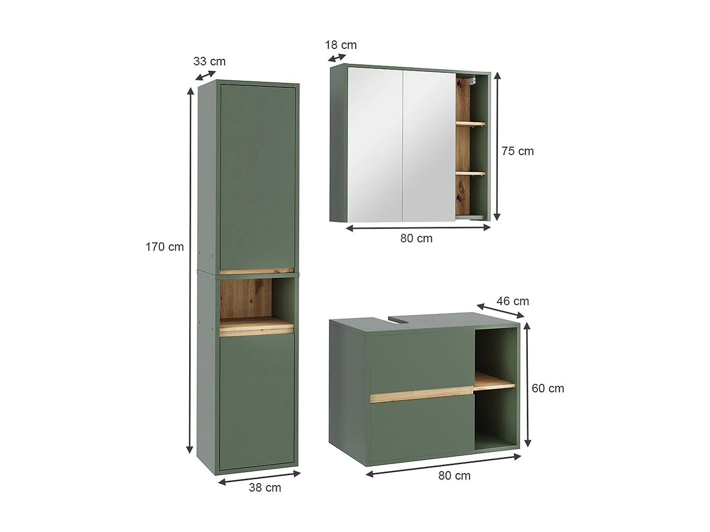 Ensemble de meubles de salle de bain vert/artisan 80x46x60 viola