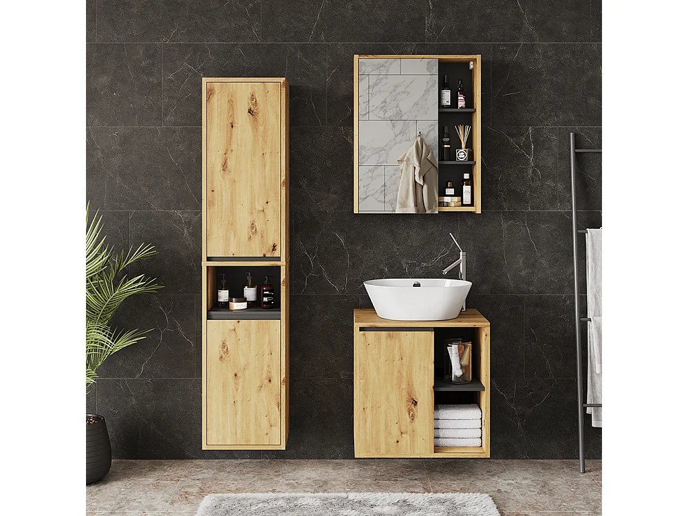 Badkamermeubelset artisanaal/grijs 60x45.5x60 viola