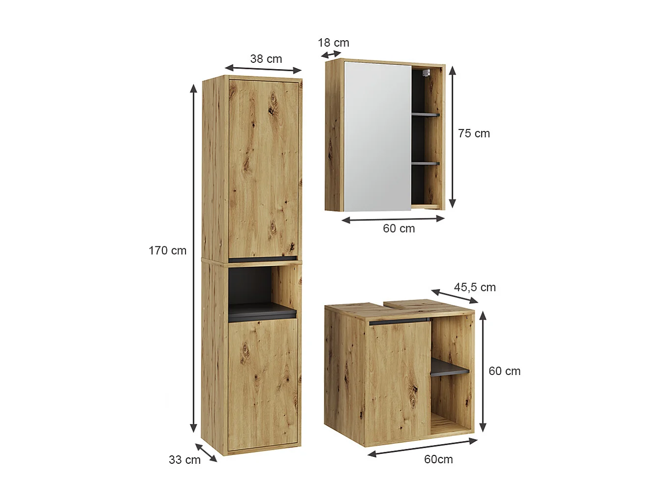 Ensemble de meubles de salle de bains artisan/gris 60x45.5x60 viola