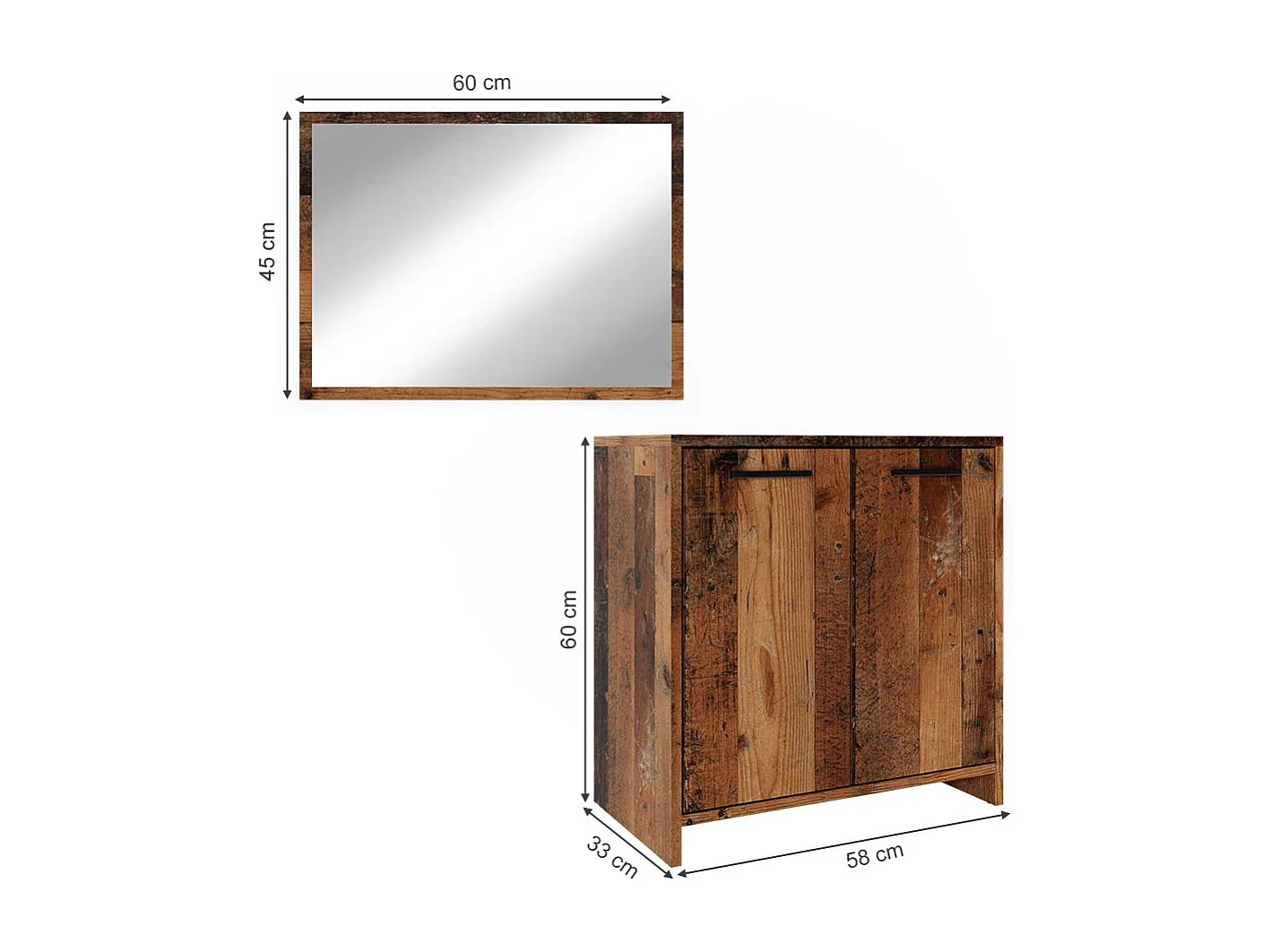 Conjunto de muebles de baño roble rústico 58x33x60 kiko