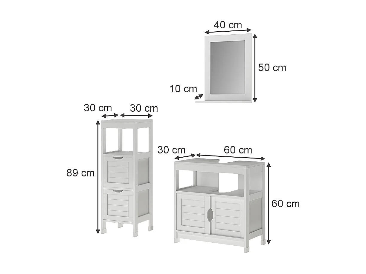 Set di mobili da bagno bianco 60x30x60 vilda