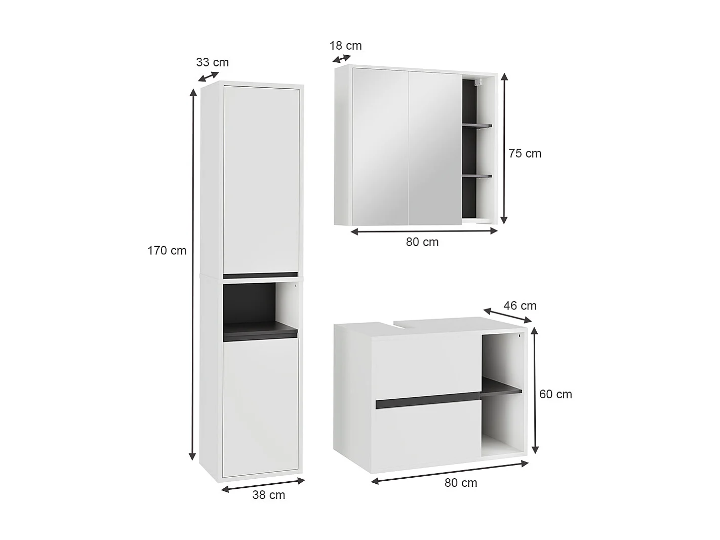 Badmöbel-Set weiß/grau 80x46x60 viola