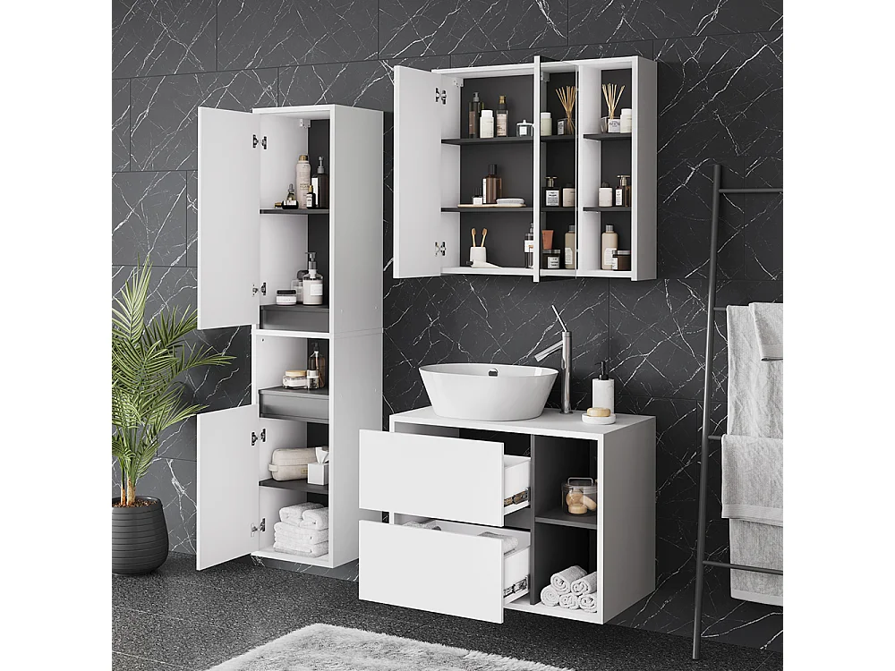 Badmöbel-Set weiß/grau 80x46x60 viola