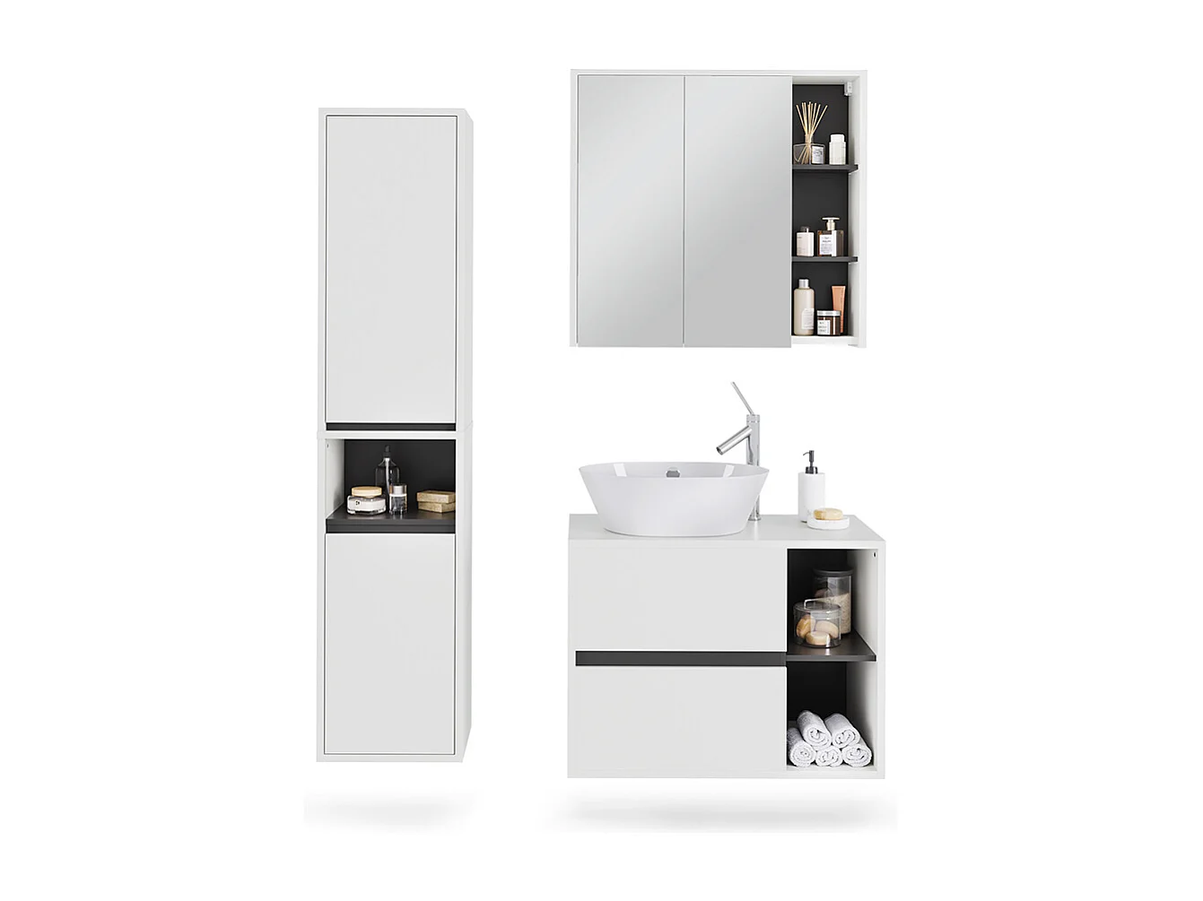 Ensemble de meubles de salle de bain blanc/gris 80x46x60 viola