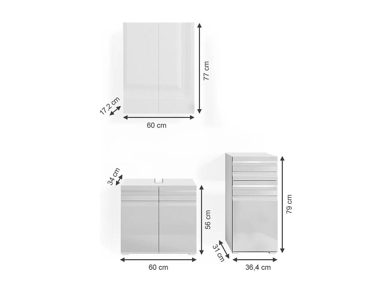 Conjunto de muebles de baño blanco alto brillo 56x34x60 fredd