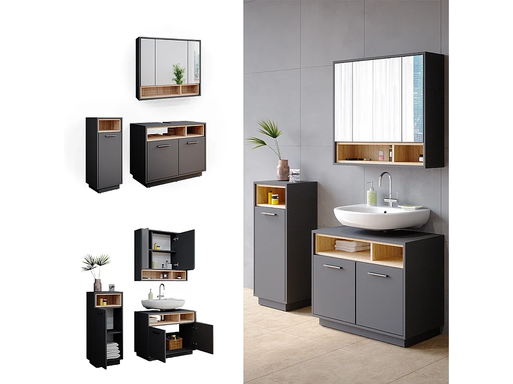 Set mobili bagno antracite 80x40x64 beatrice