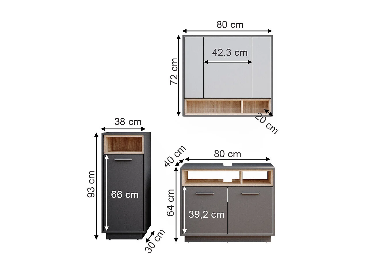 Set mobili bagno antracite 80x40x64 beatrice