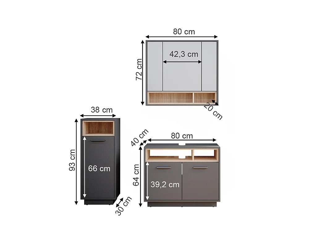 Badmöbel-Set anthrazit 80x40x64 beatrice
