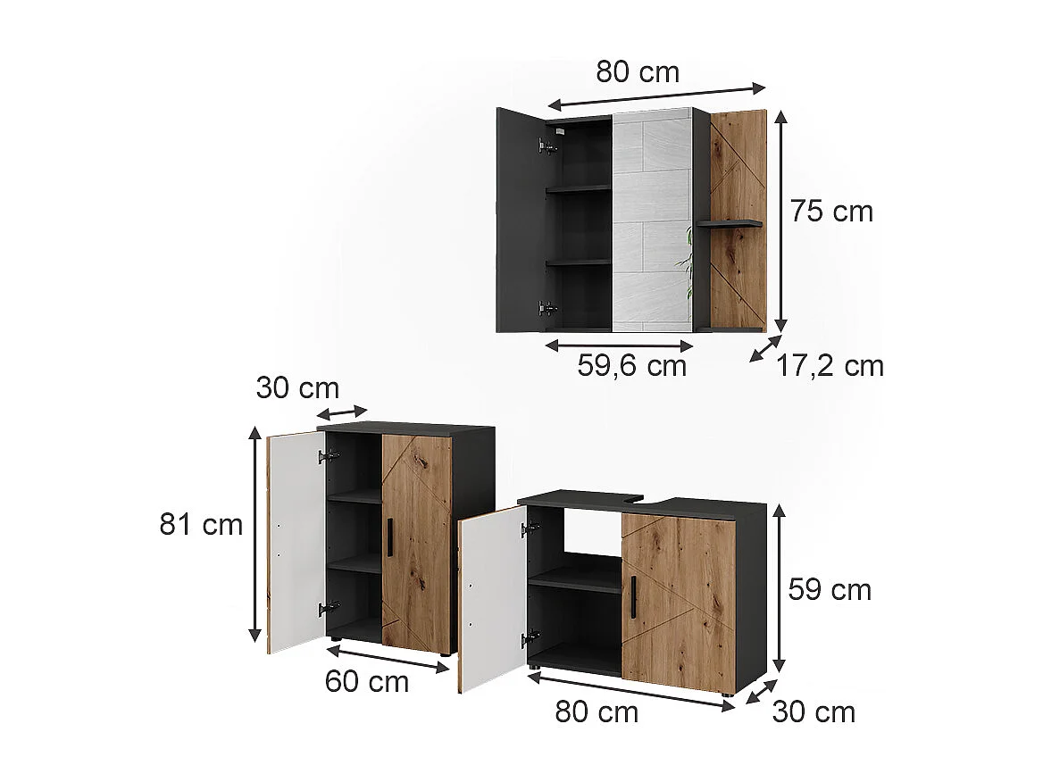Set di mobili da bagno antracite/artisan 80x30x59 irma