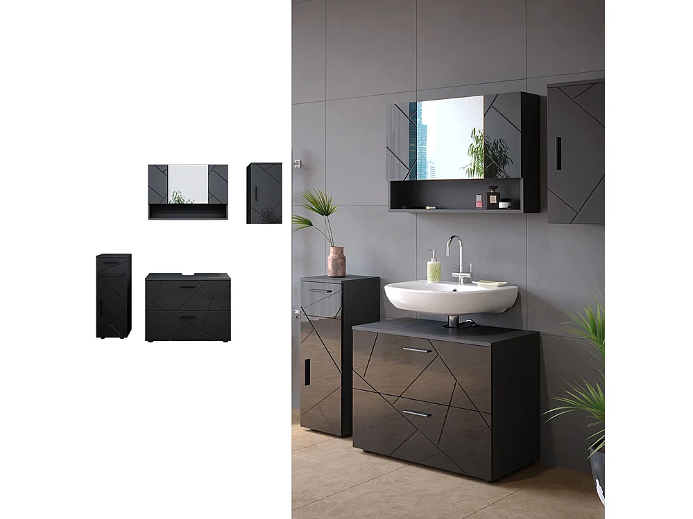 Set mobili bagno antracite lucido 80x41x58.6 irma