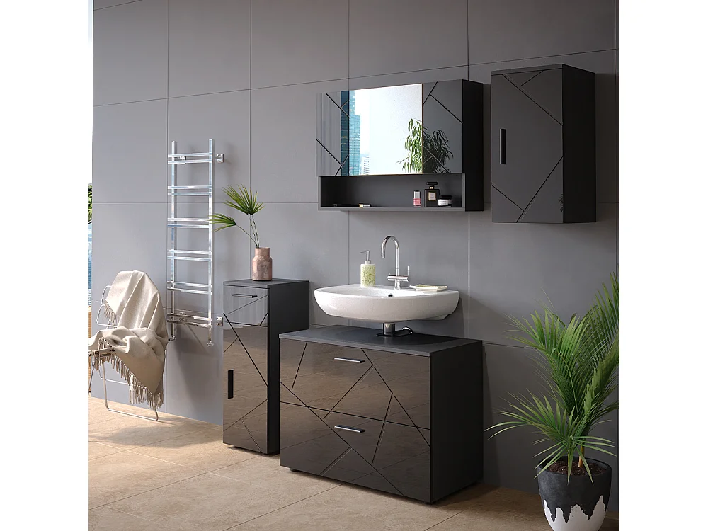Set mobili bagno antracite lucido 80x41x58.6 irma
