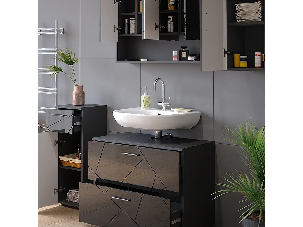 Meubles bain anthracite haute brillance 80x41x58.6 irma