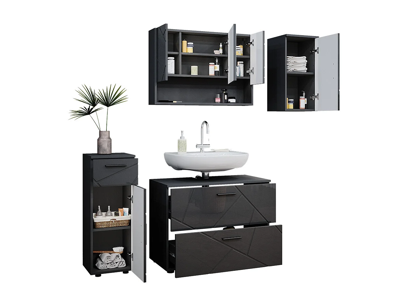 Meubles bain anthracite haute brillance 80x41x58.6 irma