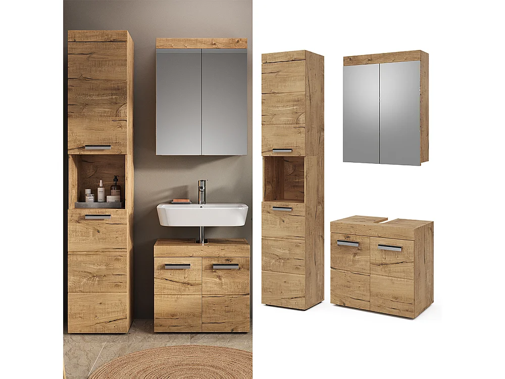 Set mobili bagno quercia wotan 60x34x56 luna