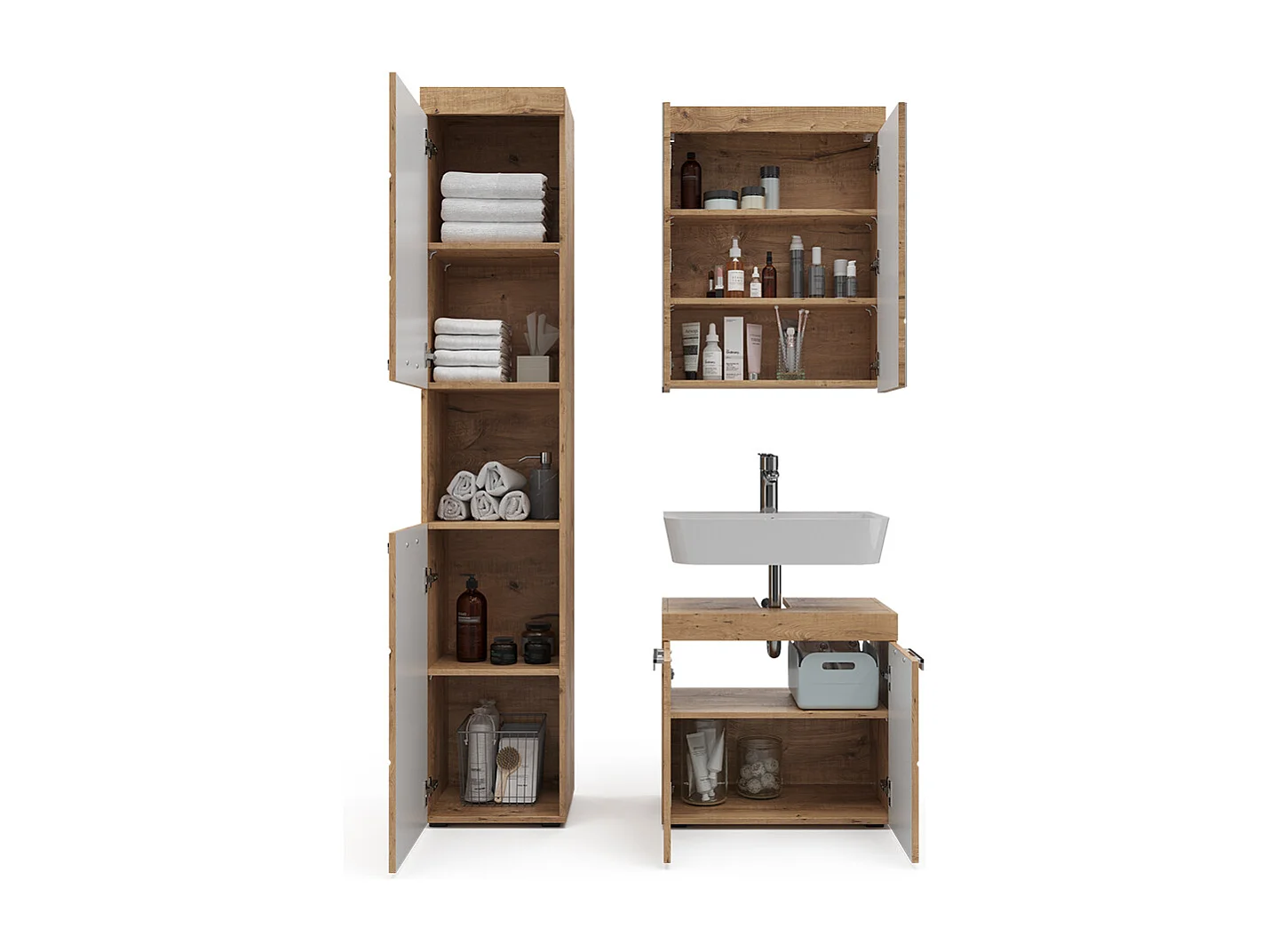 Set mobili bagno quercia wotan 60x34x56 luna