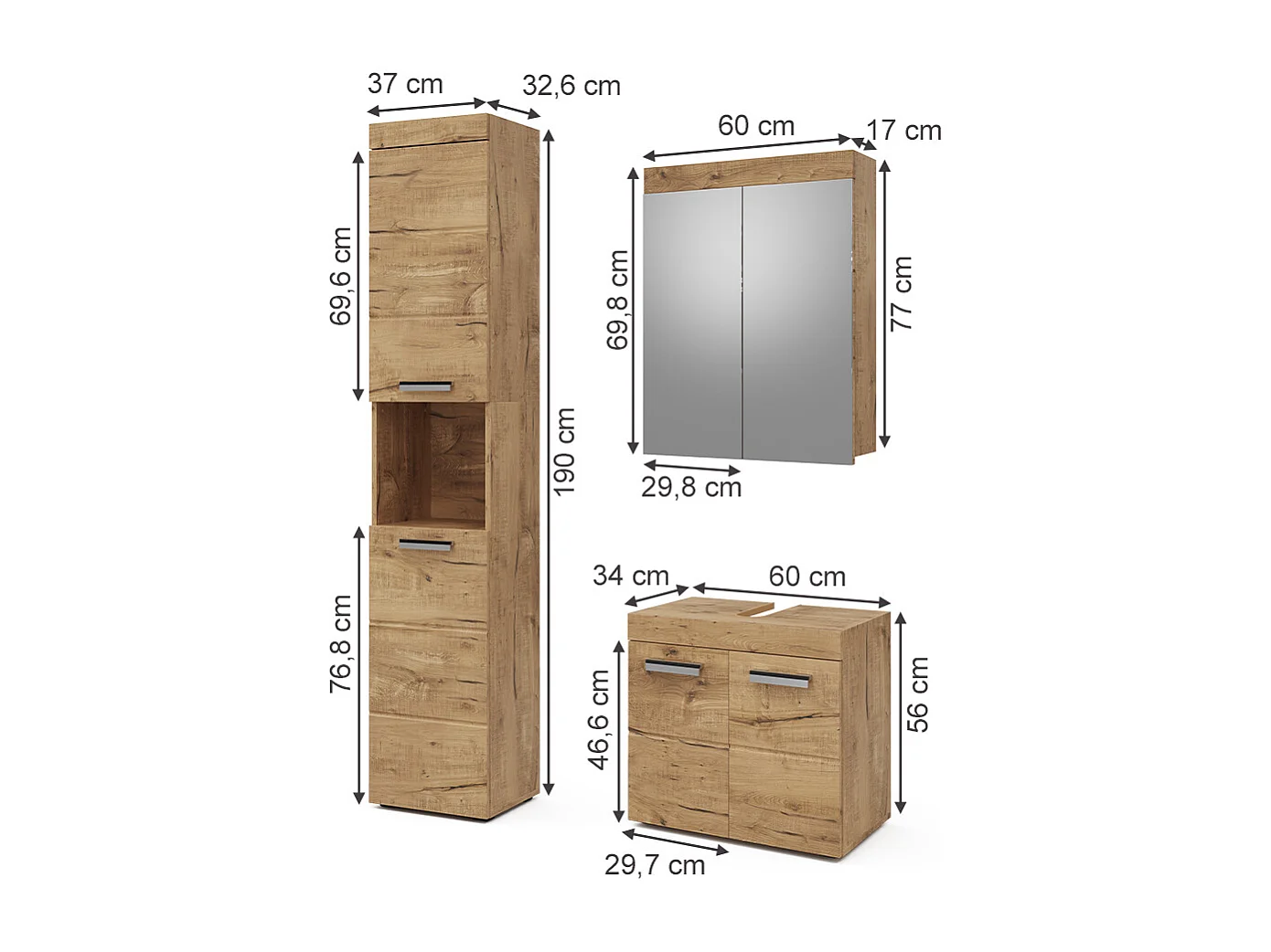 Meubles bain chêne wotan 60x34x56 luna
