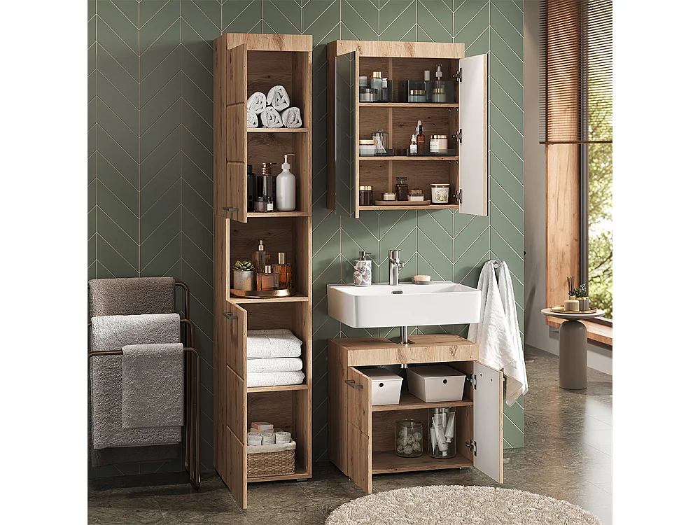 Set mobili bagno quercia wotan 60x34x56 luna