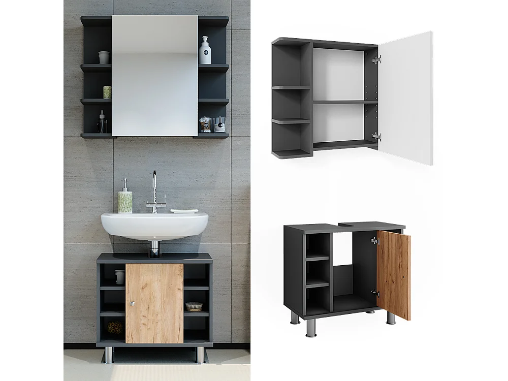 Meubles bain anthracite/chêne doré 60x32x54 fynn