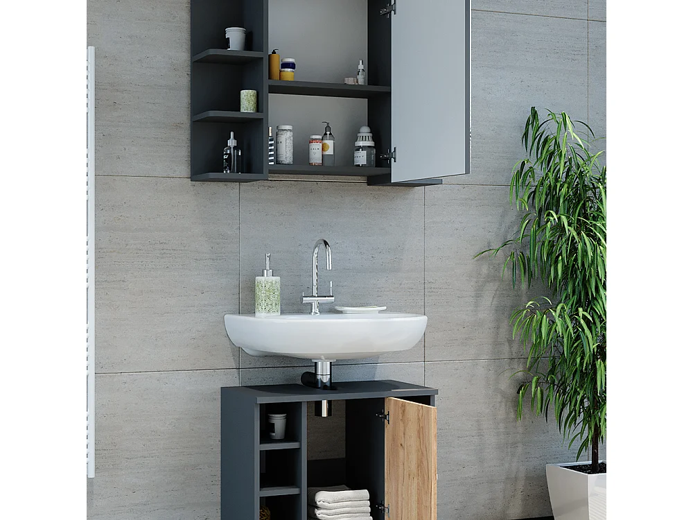 Meubles bain anthracite/chêne doré 60x32x54 fynn