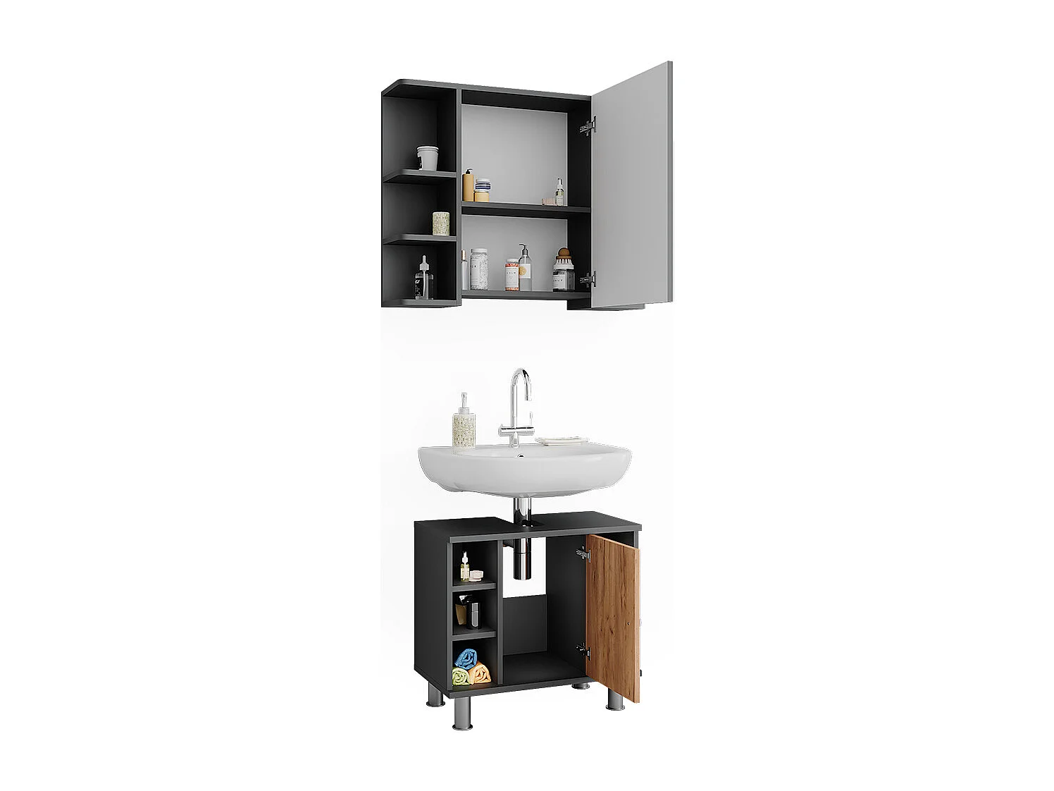 Meubles bain anthracite/chêne doré 60x32x54 fynn