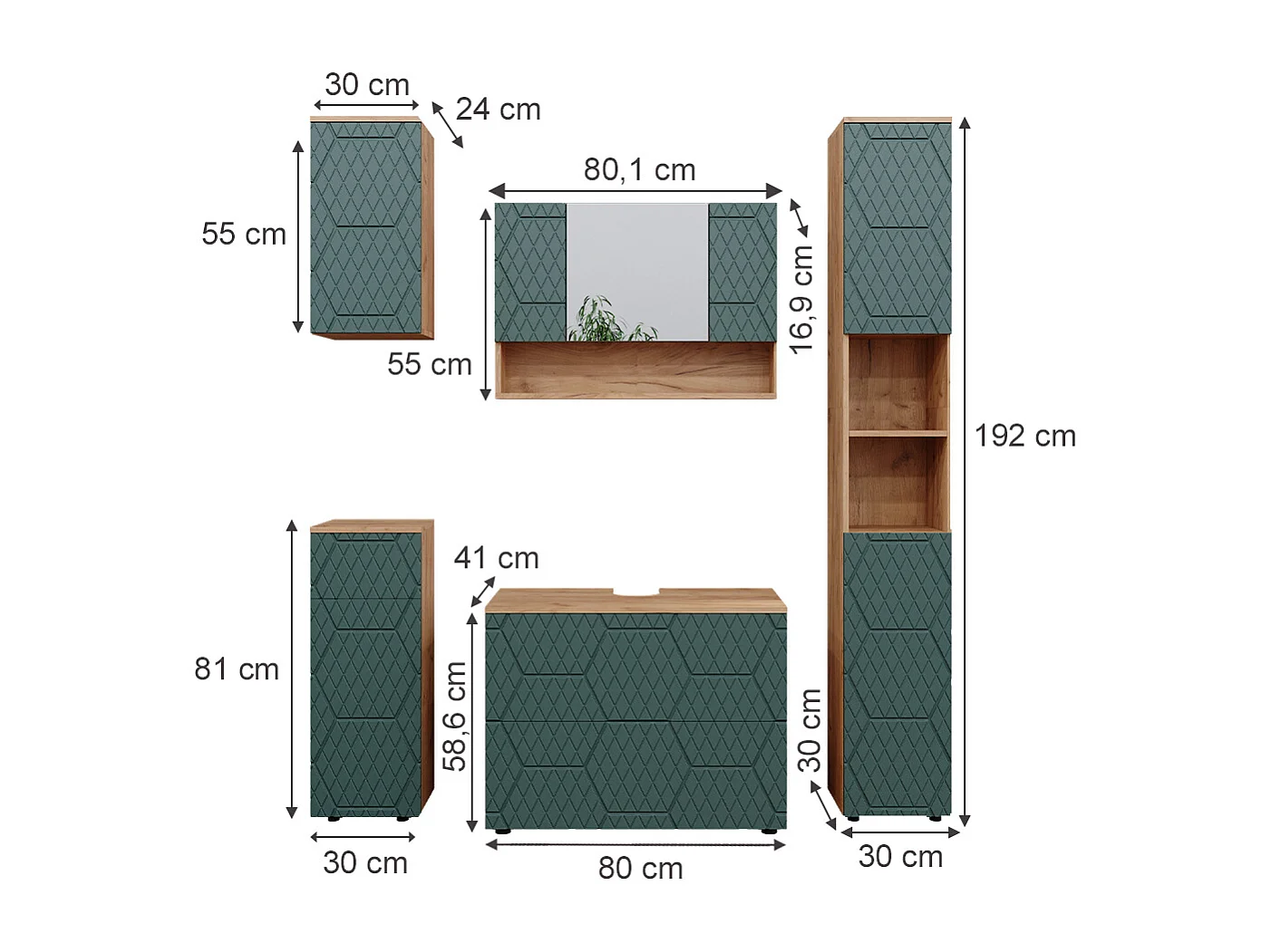 Meubles bain vert/force de lor chêne 80x41x58.6 irma