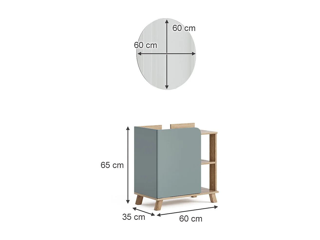 Badkamermeubelset sonoma/blauw 60x35x65 karen