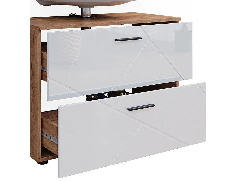 Badmöbel-Set weiß hochglanz/goldkraft eiche 80x41x58.6 irma