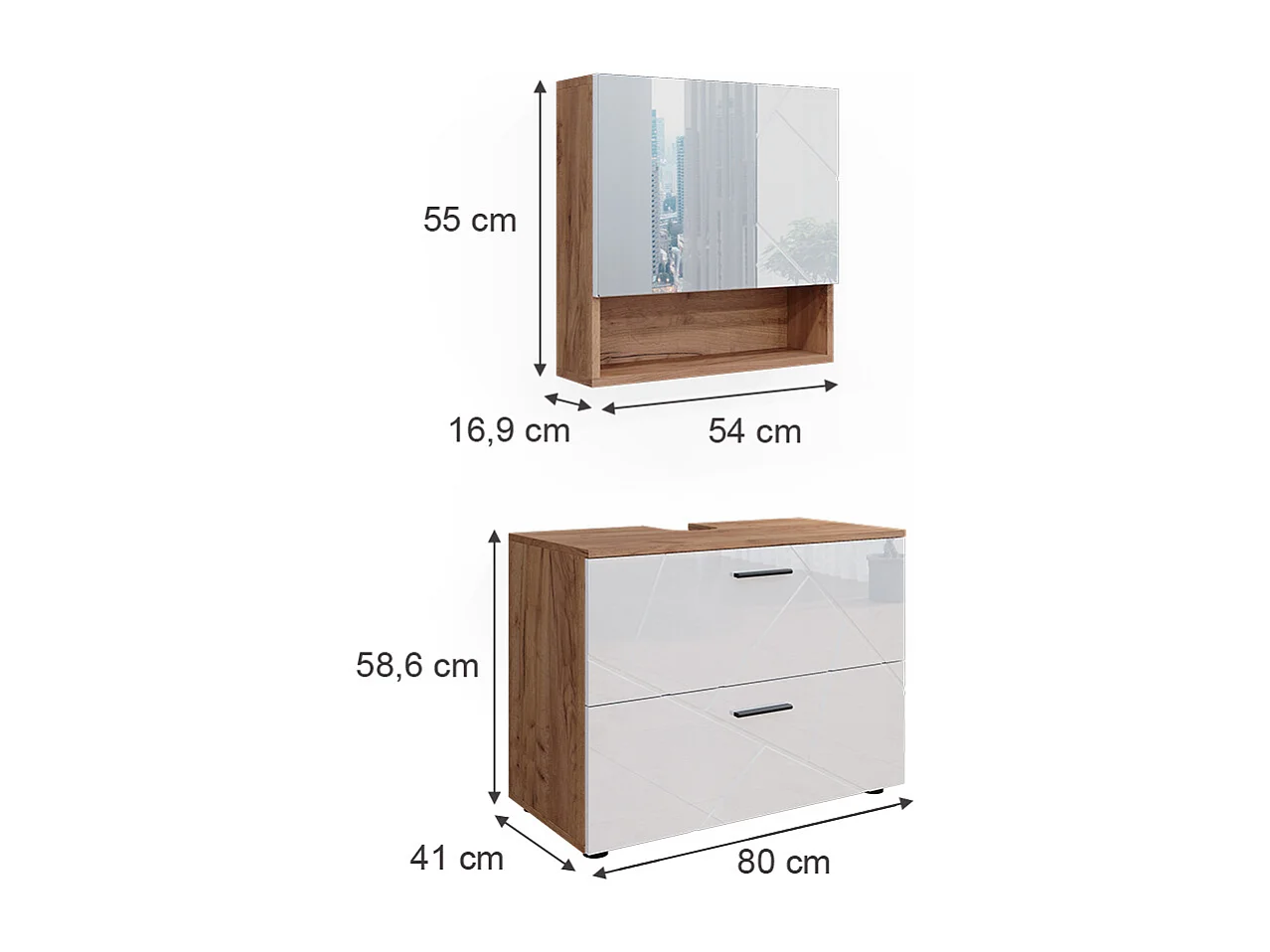 Meubles bain blanc brillant/chêne doré 80x41x58.6 irma