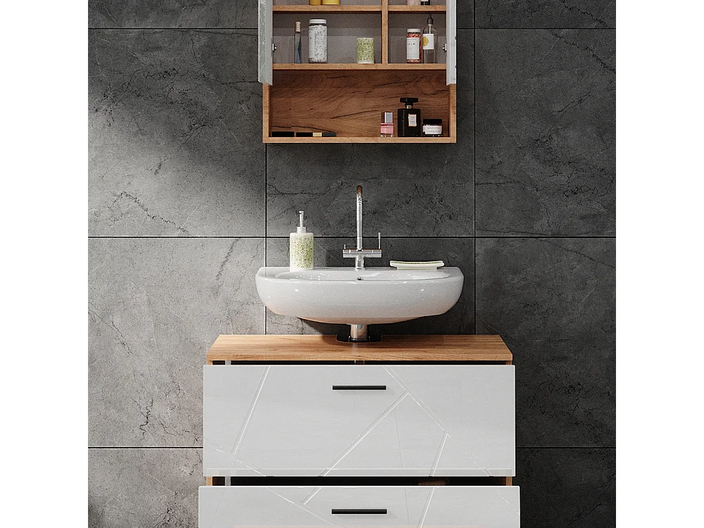 Meubles bain blanc brillant/chêne doré 80x41x58.6 irma