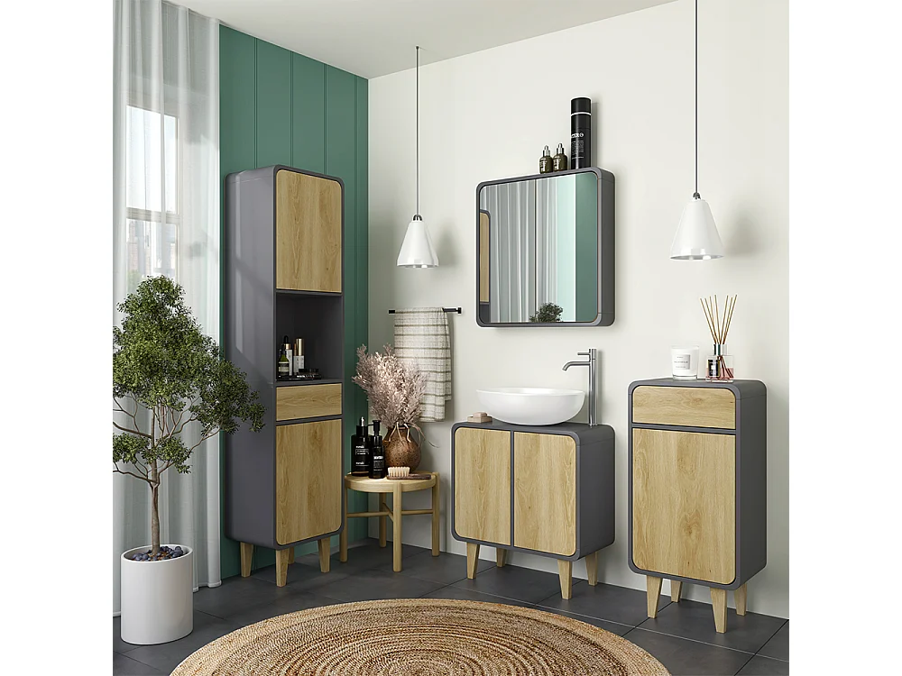 Set di mobili da bagno antracite/quercia 60x30x61 arla