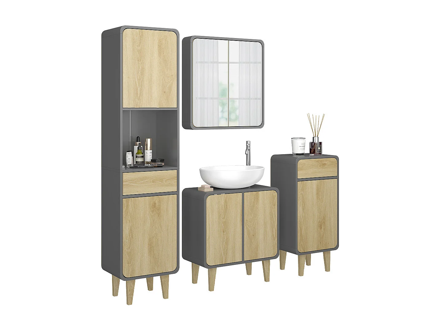 Set di mobili da bagno antracite/quercia 60x30x61 arla