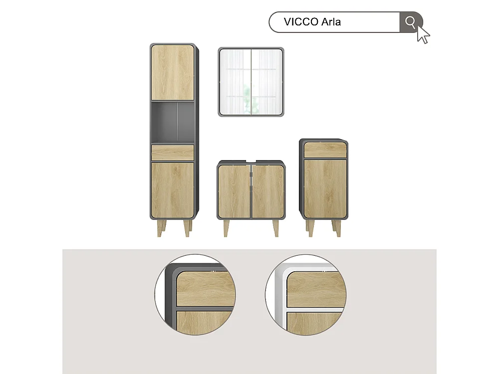 Set di mobili da bagno antracite/quercia 60x30x61 arla