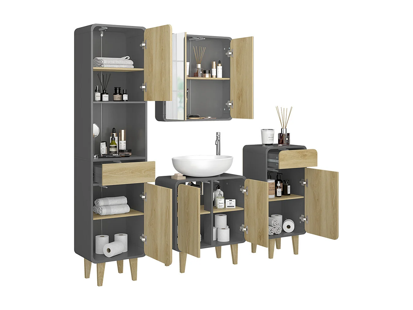 Meubles bain anthracite/chêne 60x30x61 arla