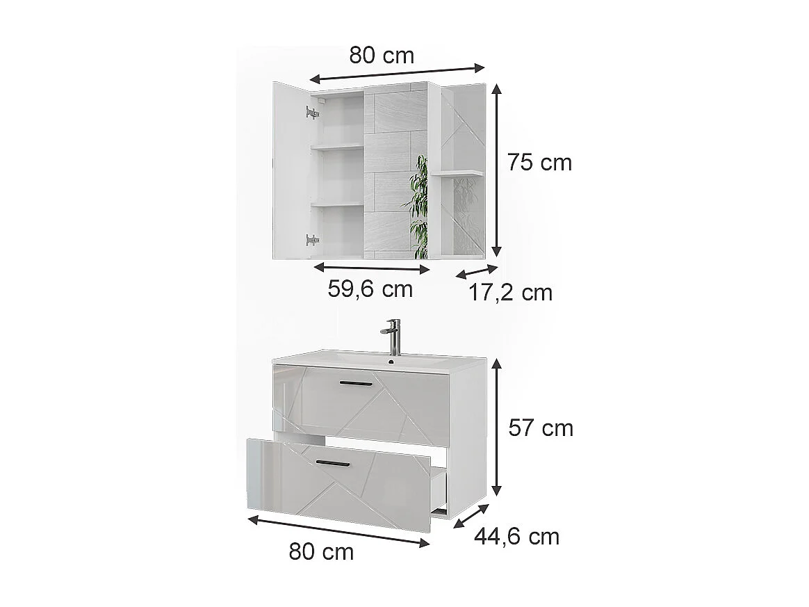 Set di mobili da bagno bianco/bianco lucido 80x44.6x57 irma