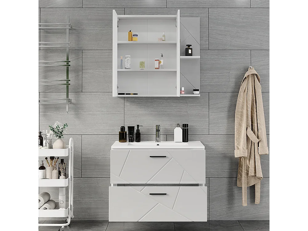 Conjunto de muebles de baño blanco/blanco alto brillo 80x44.6x57 irma