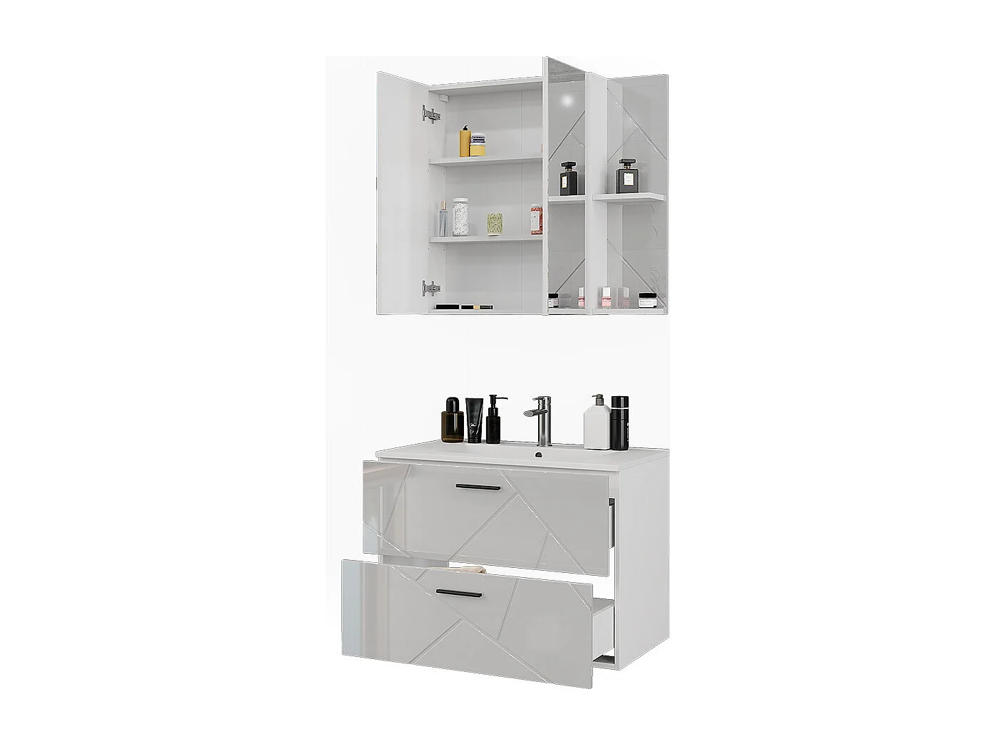 Conjunto de muebles de baño blanco/blanco alto brillo 80x44.6x57 irma