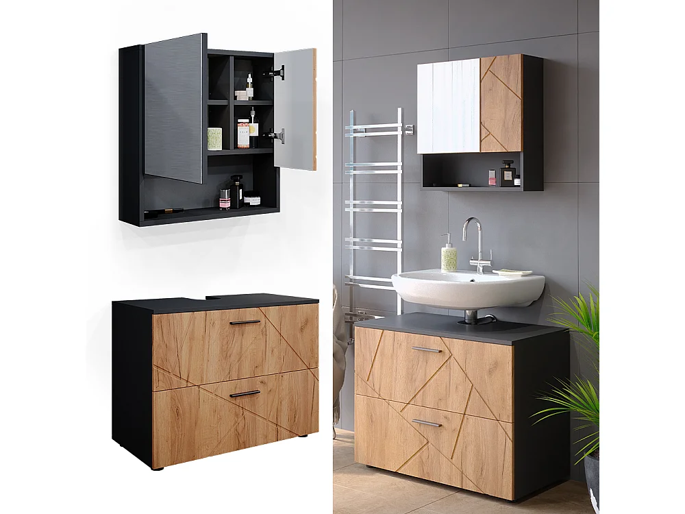 Meubles bain chêne doré/anthracite 80x41x58.6 irma