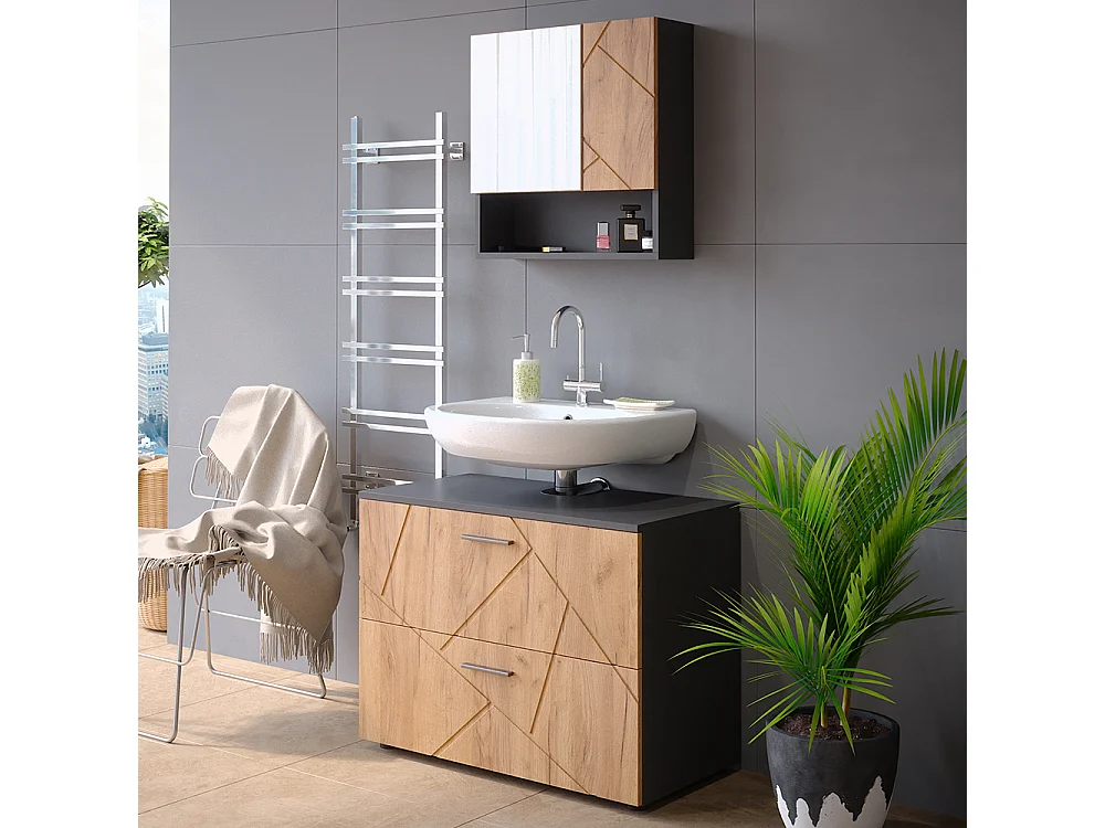 Meubles bain chêne doré/anthracite 80x41x58.6 irma