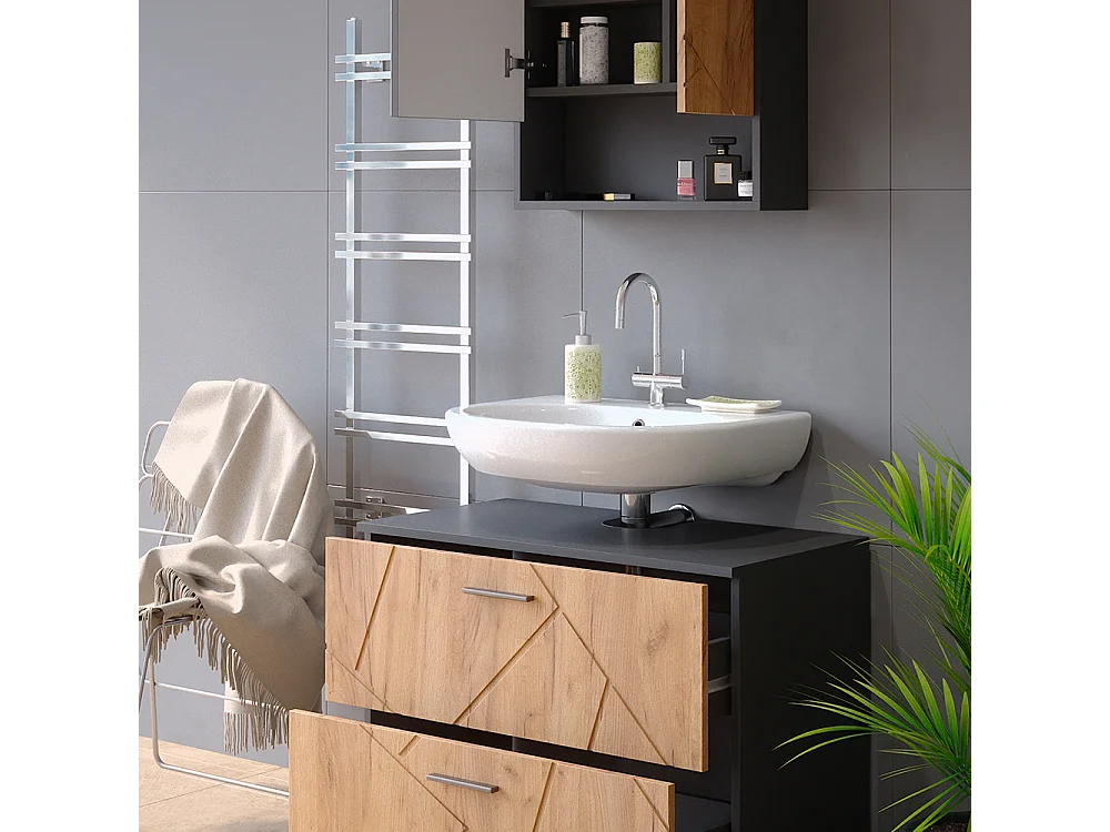 Meubles bain chêne doré/anthracite 80x41x58.6 irma